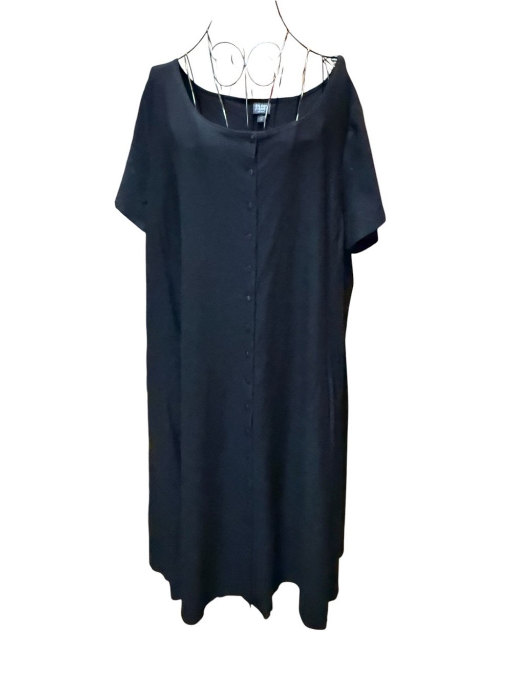 Eileen Fisher Black Short-Sleeve Midi Shift Dress 2X